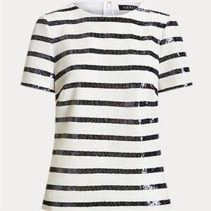Lauren Ralph Lauren Striped Black and White Sequins Top